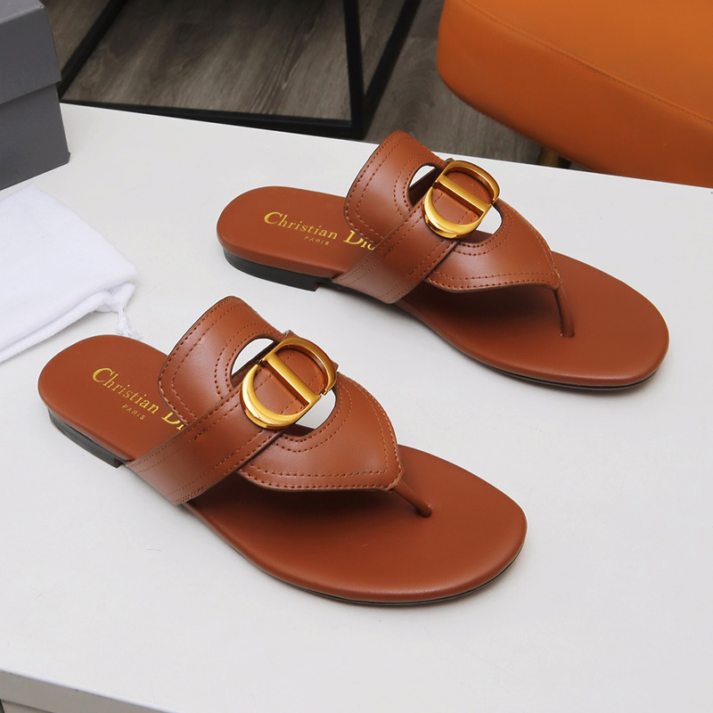 Dior 30 Montaigne Thong Slides Women Calfskin Brown