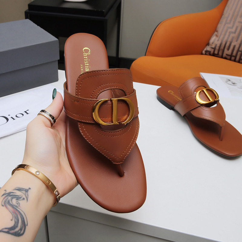 Dior 30 Montaigne Thong Slides Women Calfskin Brown