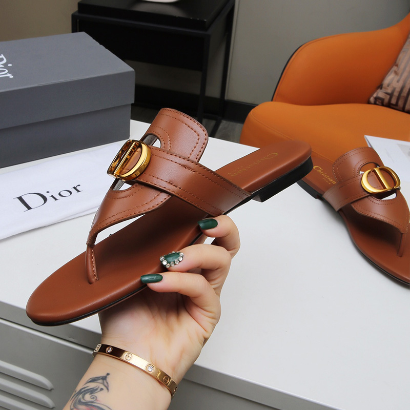 Dior 30 Montaigne Thong Slides Women Calfskin Brown