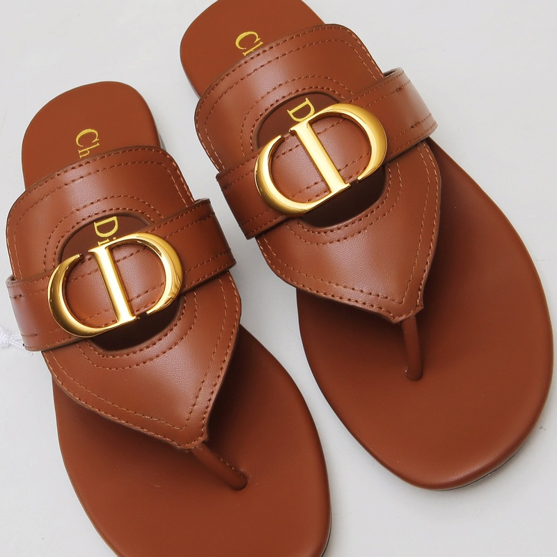 Dior 30 Montaigne Thong Slides Women Calfskin Brown