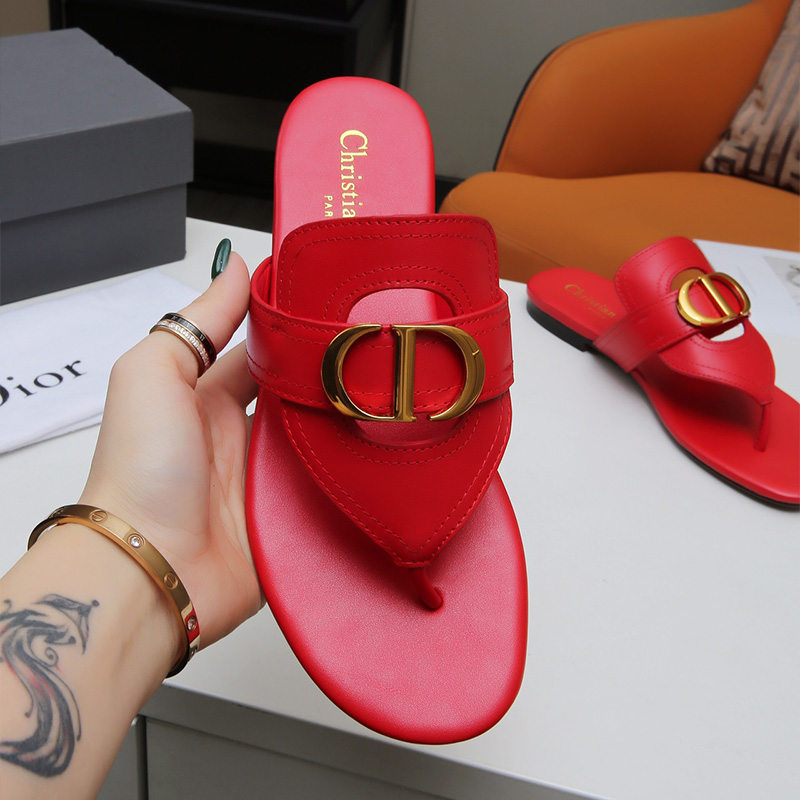 Dior 30 Montaigne Thong Slides Women Calfskin Red