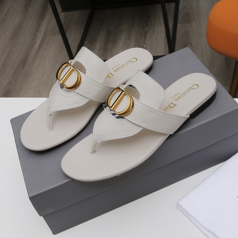 Dior 30 Montaigne Thong Slides Women Calfskin White