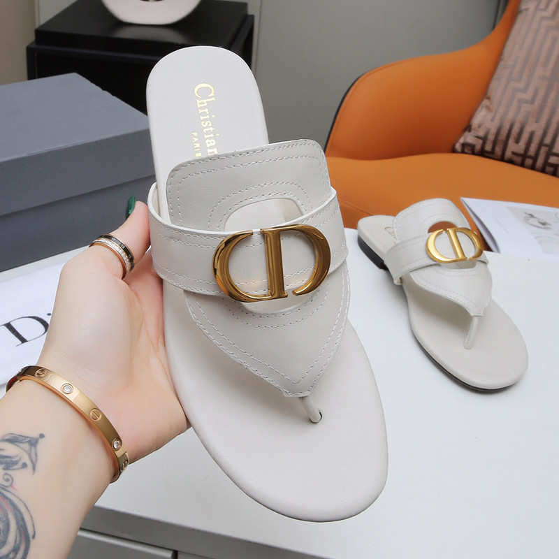 Dior 30 Montaigne Thong Slides Women Calfskin White