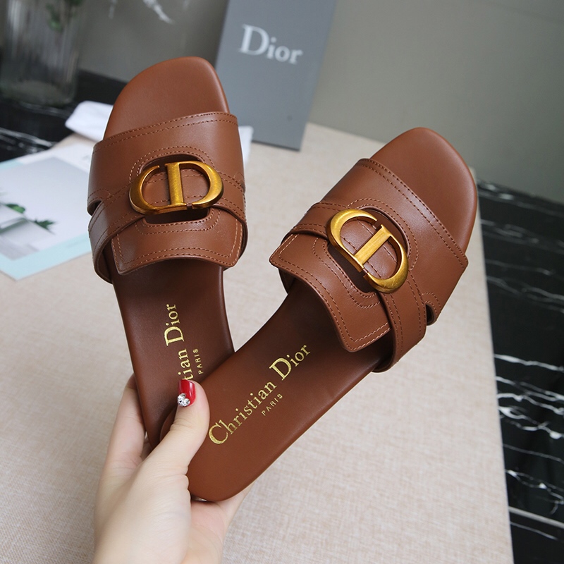 Dior 30 Montaigne Slides Women Calfskin Brown