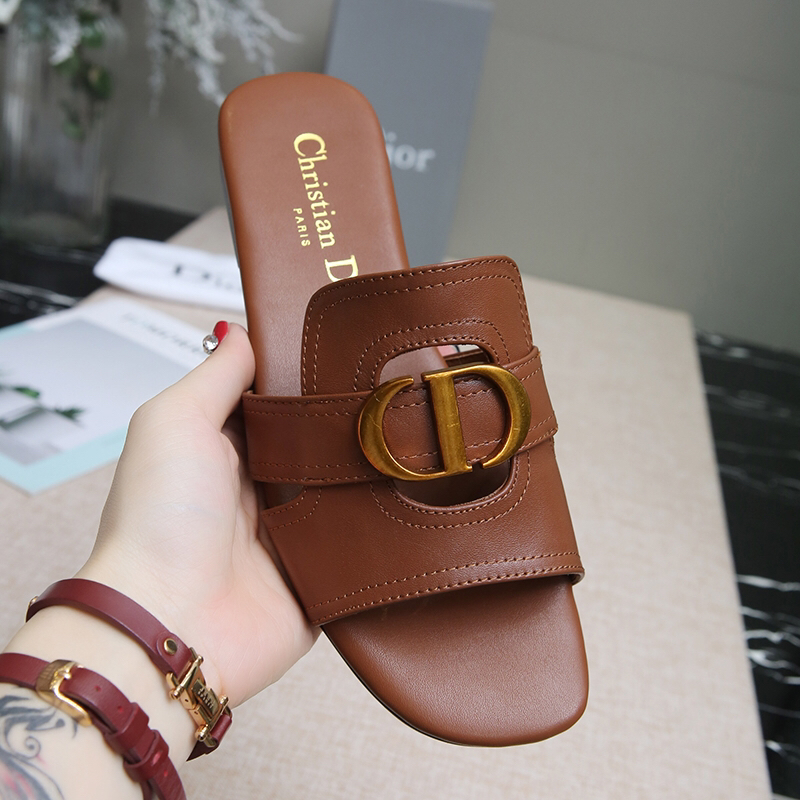 Dior 30 Montaigne Slides Women Calfskin Brown