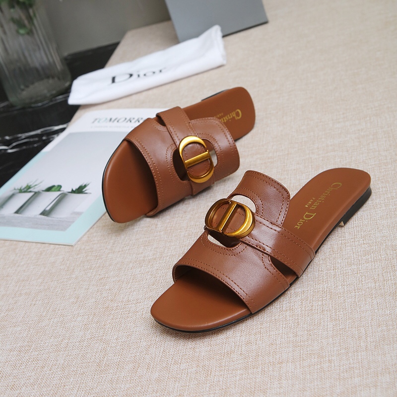 Dior 30 Montaigne Slides Women Calfskin Brown