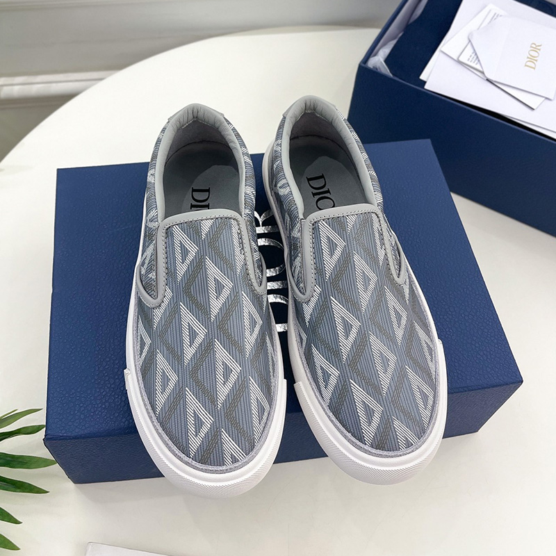 Dior B101 Slip-on Sneakers Unisex CD Diamond Motif Canvas and Smooth Calfskin Grey