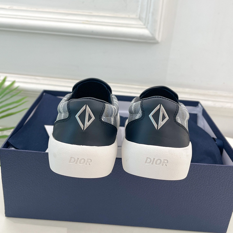 Dior B101 Slip-on Sneakers Unisex CD Diamond Motif Canvas and Smooth Calfskin Grey/Navy Blue