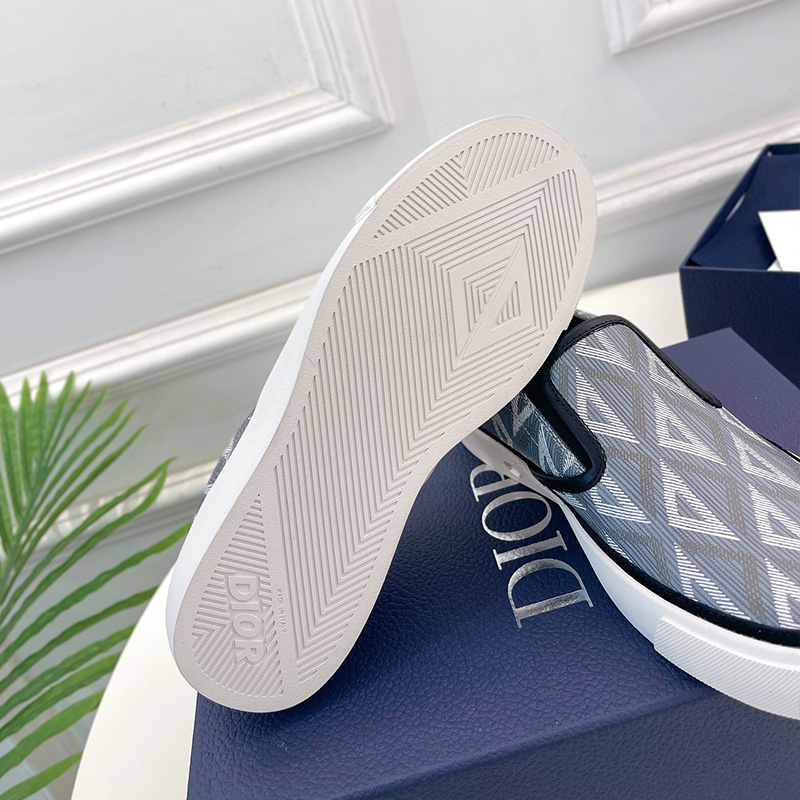 Dior B101 Slip-on Sneakers Unisex CD Diamond Motif Canvas and Smooth Calfskin Grey/Navy Blue