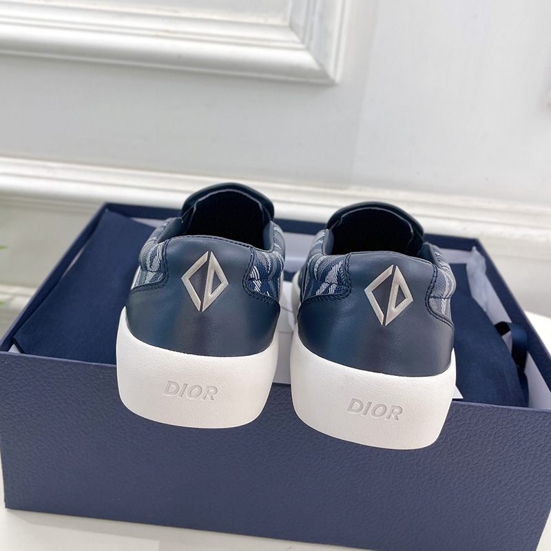 Dior B101 Slip-on Sneakers Unisex CD Diamond Motif Canvas and Smooth Calfskin Navy Blue