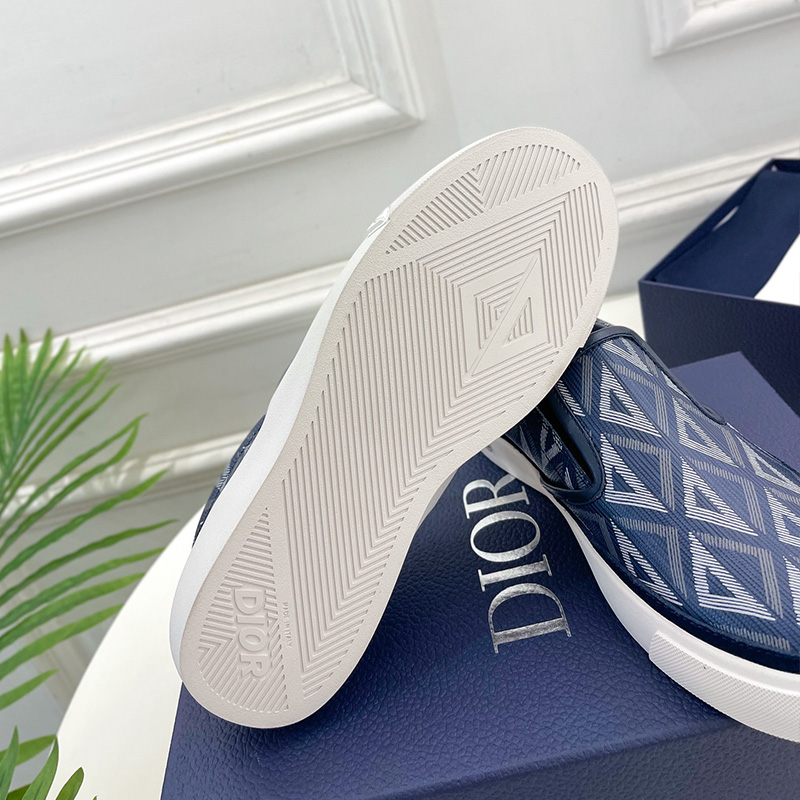 Dior B101 Slip-on Sneakers Unisex CD Diamond Motif Canvas and Smooth Calfskin Navy Blue