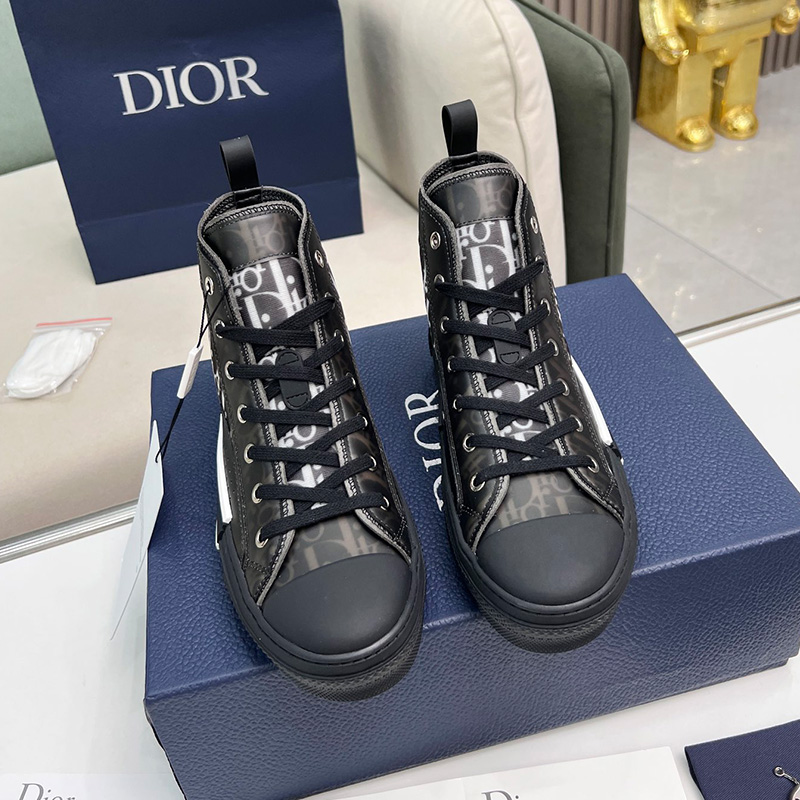 Dior B23 High-Top Sneakers Unisex Oblique Motif Canvas Black