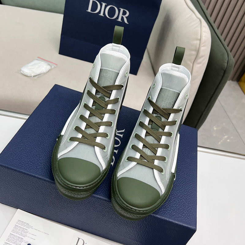 Dior B23 High-Top Sneakers Unisex Oblique Motif Canvas Green