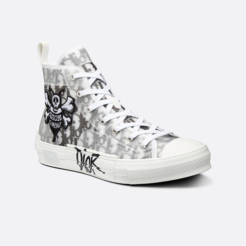 Dior B23 High-Top Sneakers Unisex Shawn Bee Oblique Motif Canvas White