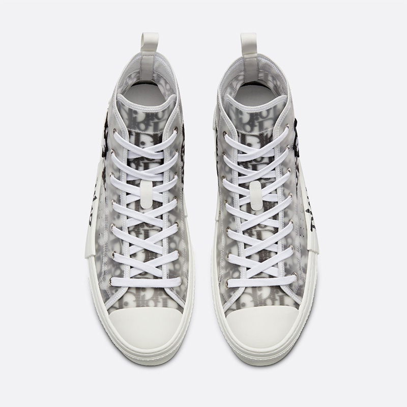 Dior B23 High-Top Sneakers Unisex Shawn Bee Oblique Motif Canvas White