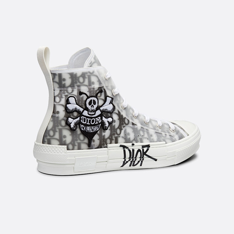 Dior B23 High-Top Sneakers Unisex Shawn Bee Oblique Motif Canvas White