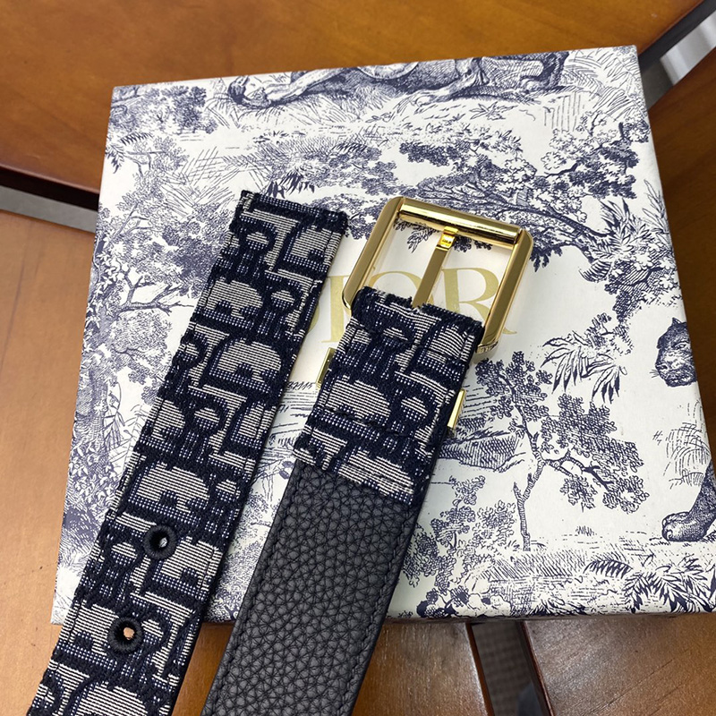 Dior Belt Oblique Motif Canvas Blue/Gold