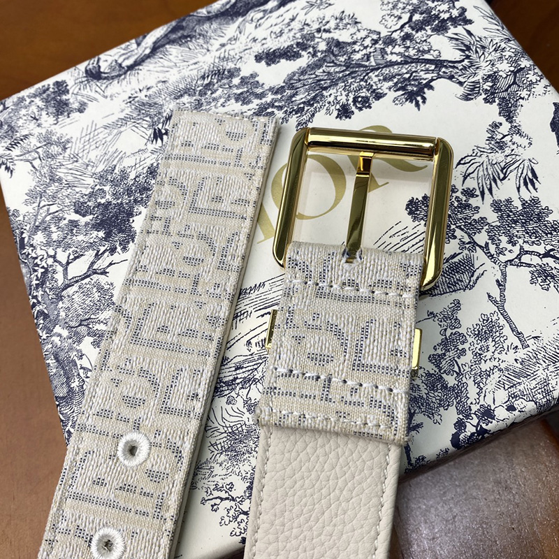 Dior Belt Oblique Motif Canvas White/Gold