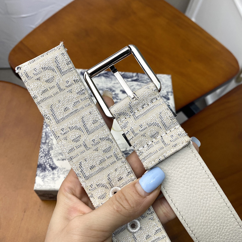 Dior Belt Oblique Motif Canvas White/Silver