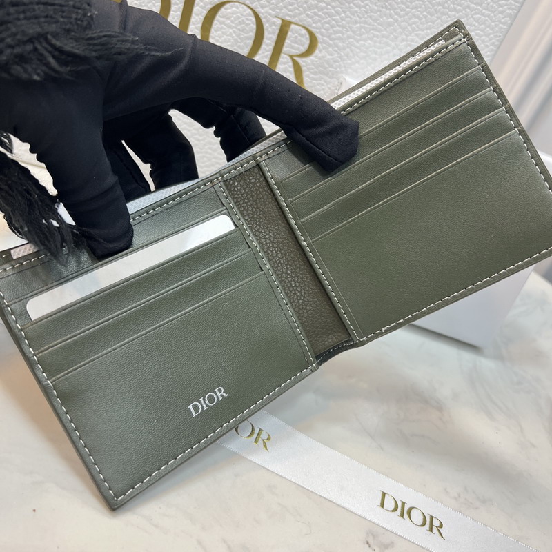 Dior Bi-Fold Wallet Grained Calfskin with CD Icon Signature Olive