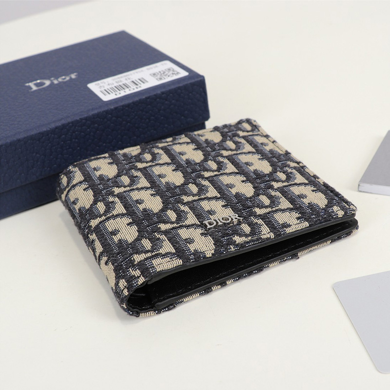 Dior Bi-Fold Wallet Oblique Motif Canvas Blue