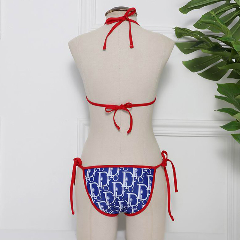 Dior Bikini Women Oblique Jacquard Cotton Blue/Red