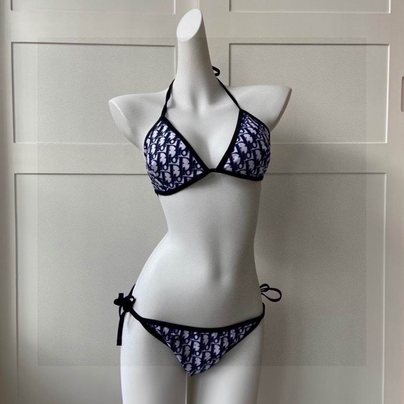 Dior Bikini Women Oblique Jacquard Cotton Navy Blue