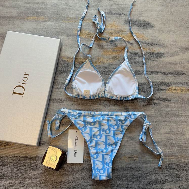 Dior Bikini Women Oblique Jacquard Cotton Sky Blue