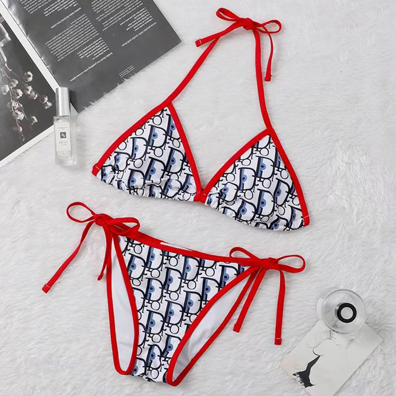 Dior Bikini Women Oblique Jacquard Cotton White/Red