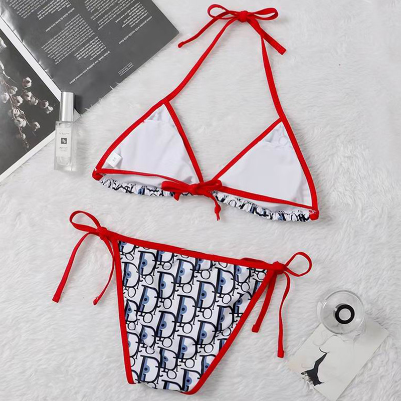 Dior Bikini Women Oblique Jacquard Cotton White/Red