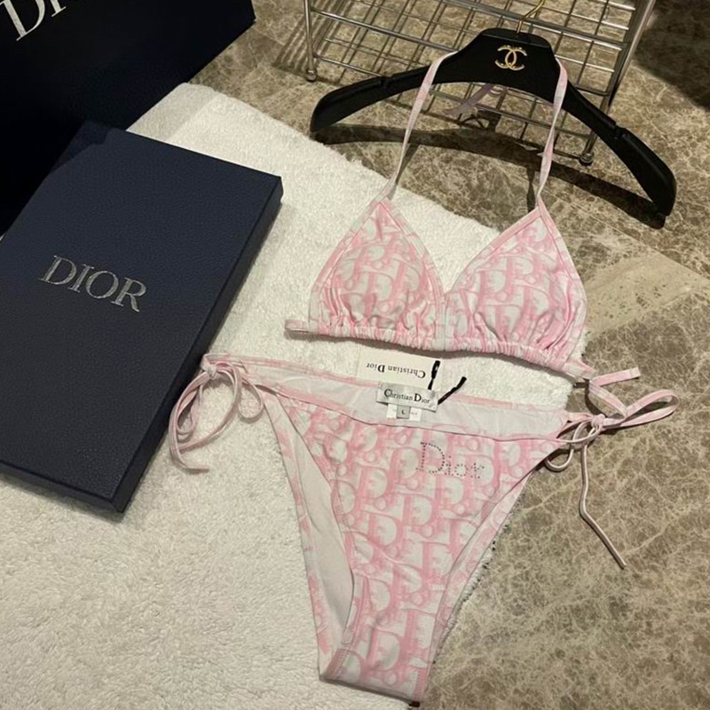 Dior Bikini Women Oblique Jacquard with Logo Studs Nylon Pink