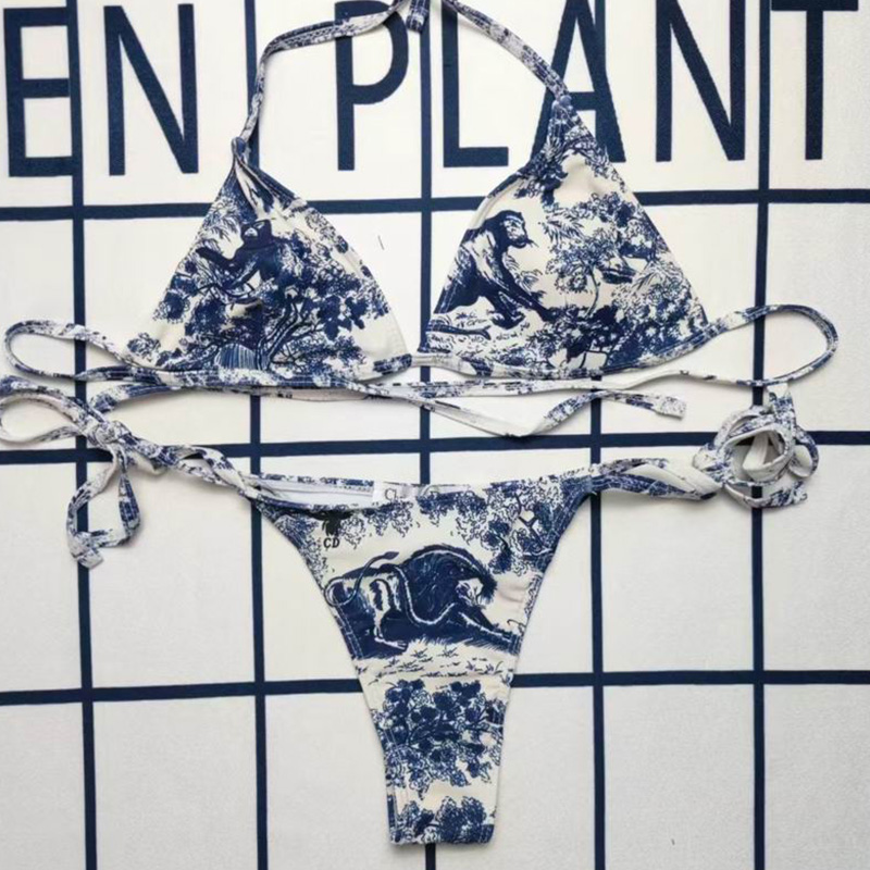 Dior Bikini Women Toile De Jouy with Bee CD Print Lycra Blue