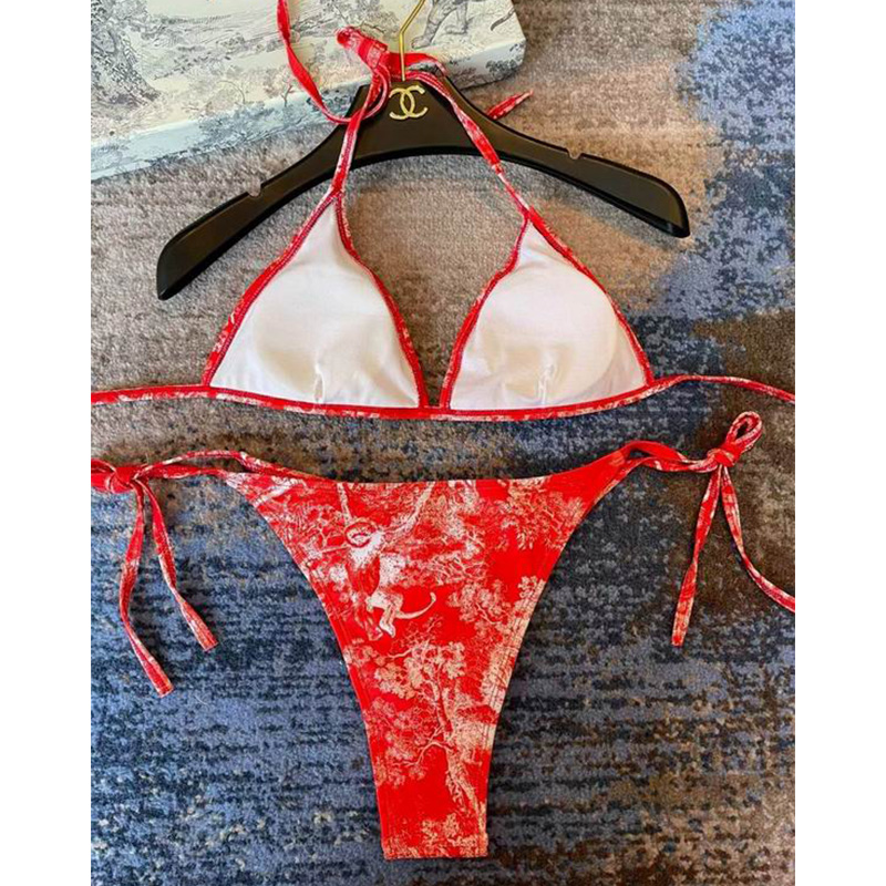 Dior Bikini Women Toile De Jouy with Bee CD Print Lycra Red