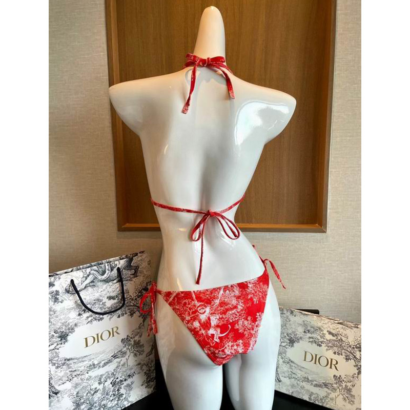 Dior Bikini Women Toile De Jouy with Bee CD Print Lycra Red