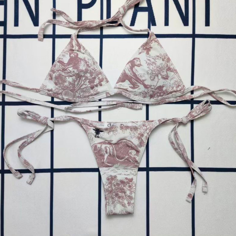 Dior Bikini Women Toile De Jouy with Bee CD Print Lycra White