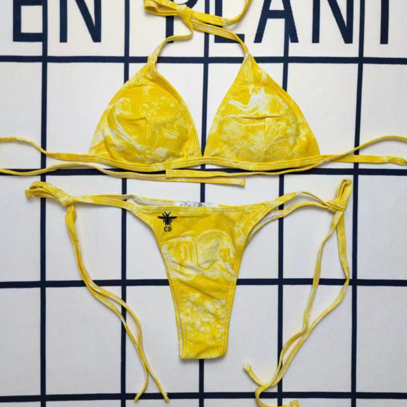 Dior Bikini Women Toile De Jouy with Bee CD Print Lycra Yellow