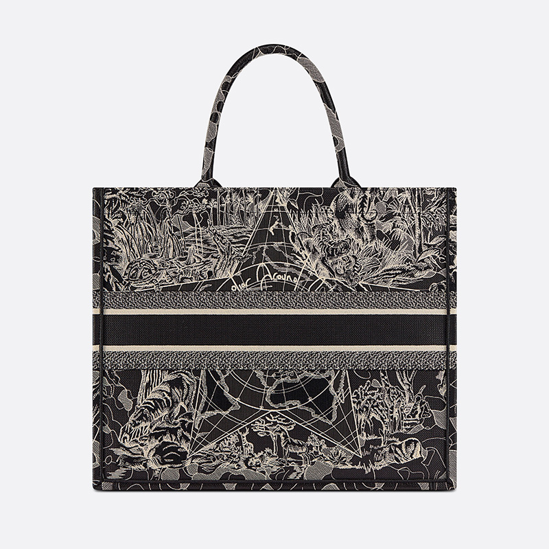 Dior Book Tote Around the World Motif Canvas Black