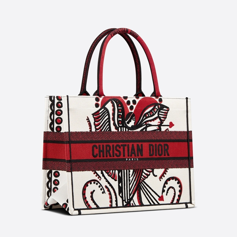 Dior Book Tote Cupidon Motif Canvas White