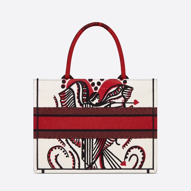 Dior Book Tote Cupidon Motif Canvas White