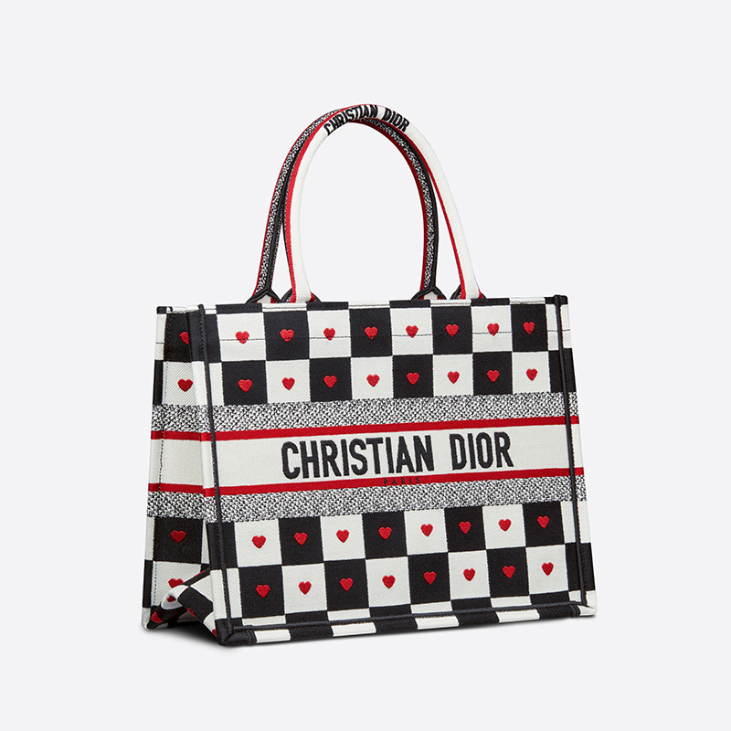 Dior Book Tote Dioramour D-Chess Heart Motif Canvas Black/White