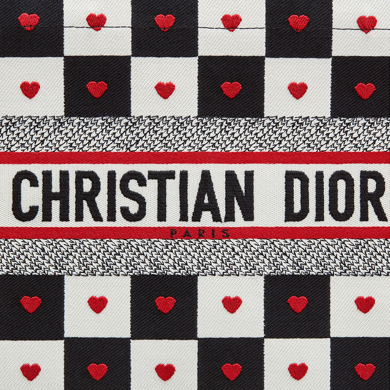 Dior Book Tote Dioramour D-Chess Heart Motif Canvas Black/White