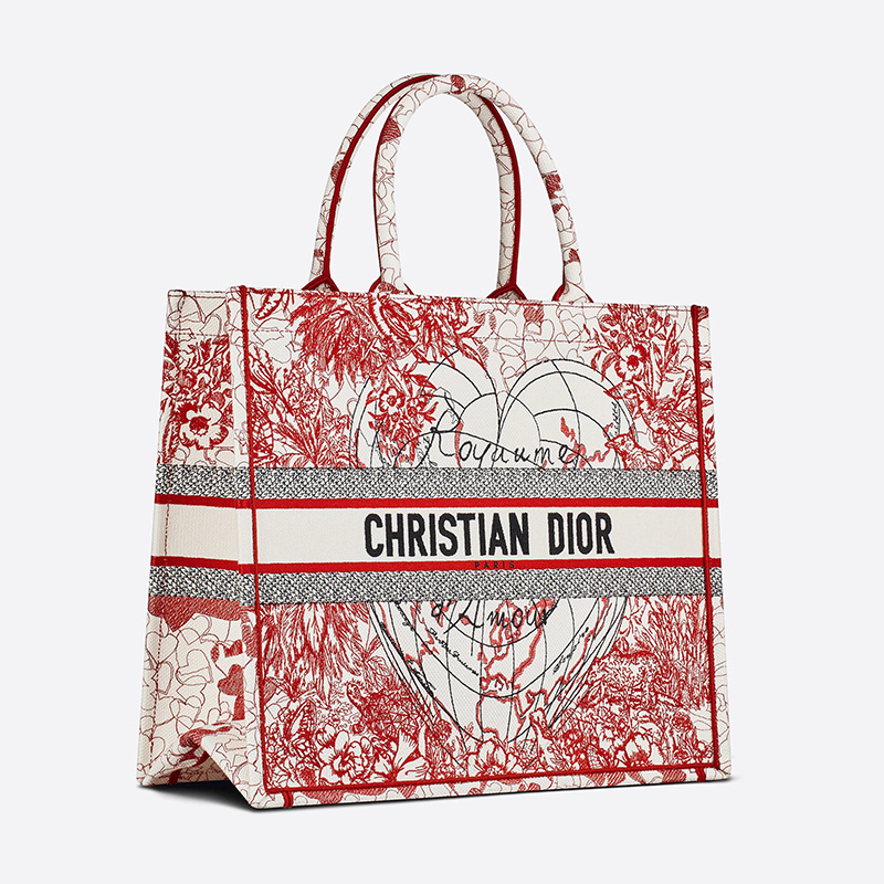 Dior Book Tote Dioramour D-Royaume d'Amour Motif Canvas Red/White