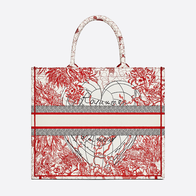 Dior Book Tote Dioramour D-Royaume d'Amour Motif Canvas Red/White