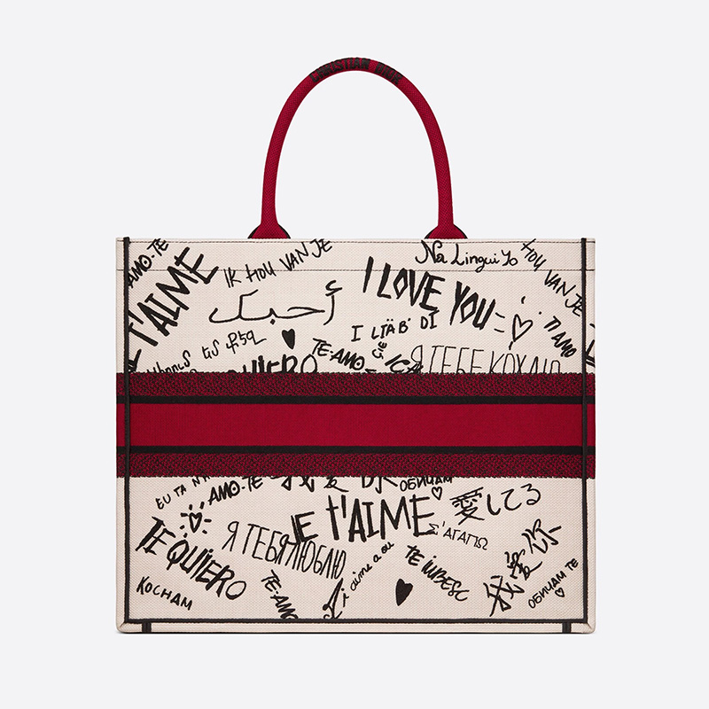 Dior Book Tote Dioramour Graffiti Motif Canvas White