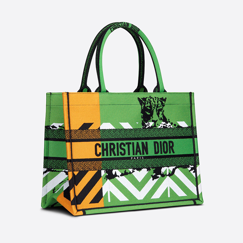 Dior Book Tote D-Jungle Pop Motif Canvas Green/Orange