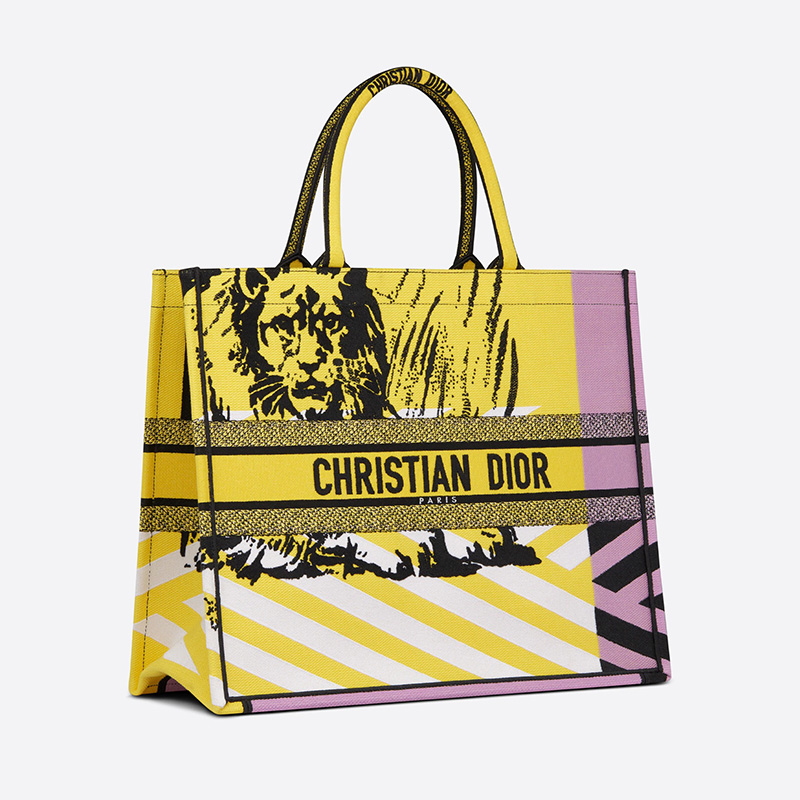 Dior Book Tote D-Jungle Pop Motif Canvas Yellow/Pink