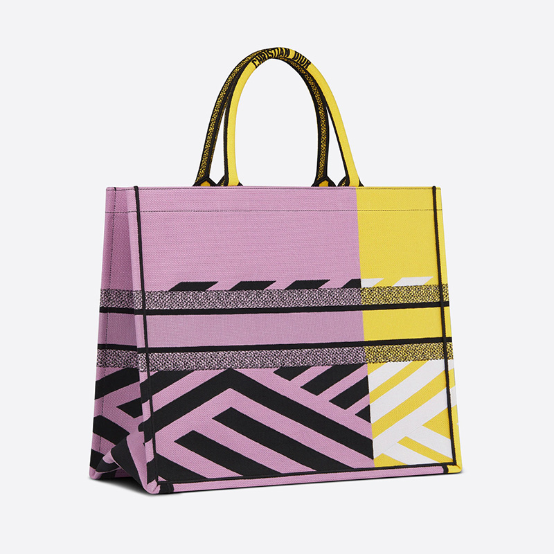 Dior Book Tote D-Jungle Pop Motif Canvas Yellow/Pink