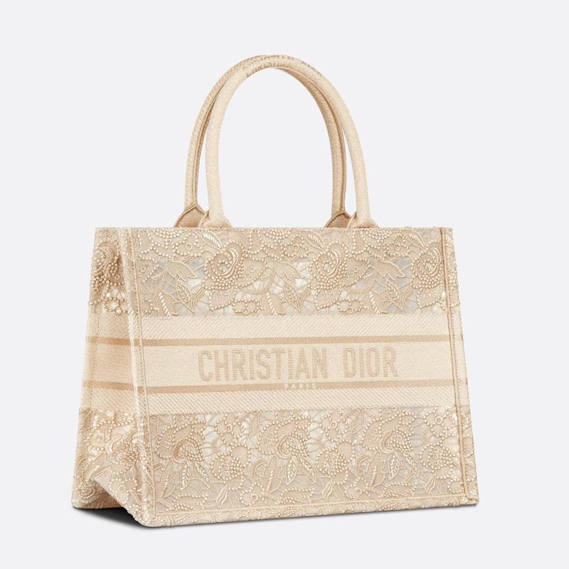 Dior Book Tote Macrame D-Lace Motif Canvas Beige