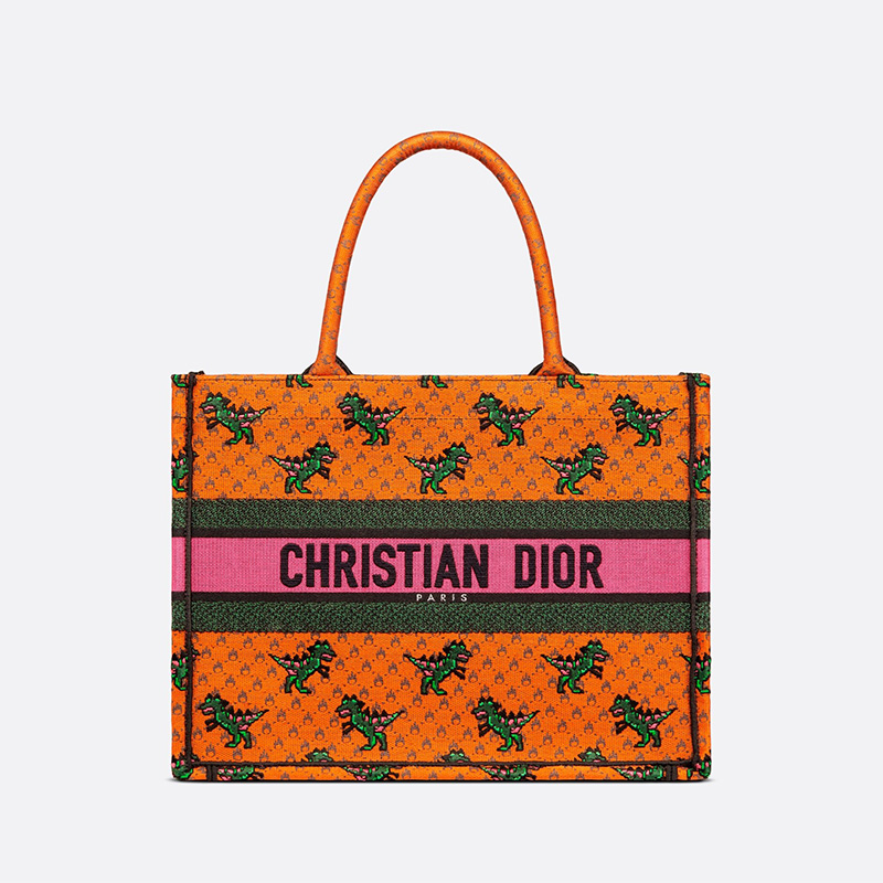 Dior Book Tote Dragon & Fire Motif Canvas Orange