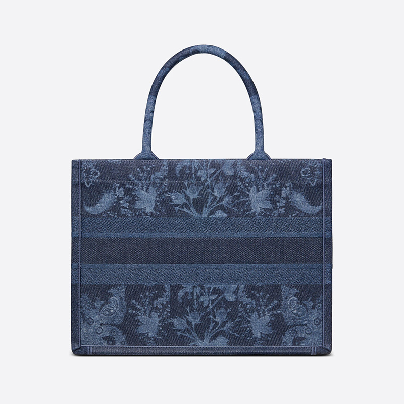 Dior Book Tote Flowers Motif Denim Blue